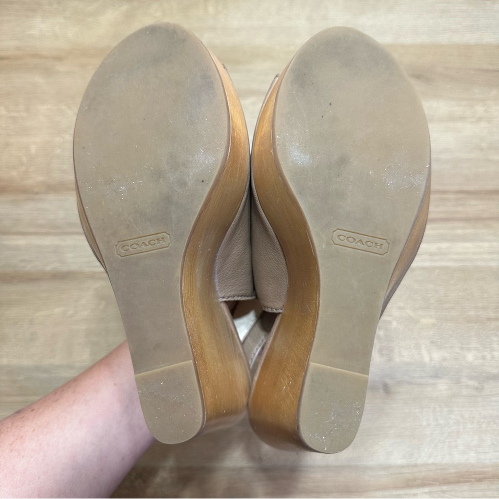 Coach Jade Leather Wedge Open Toe Slingback Sandal - Picture 9 of 13